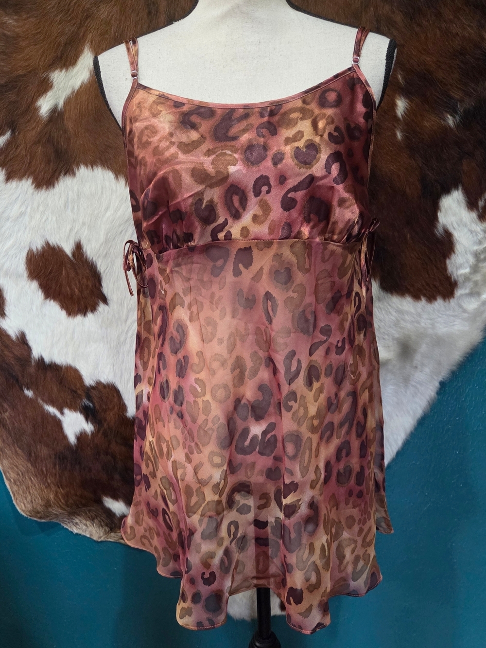 Gilligan & O'Malley Leopard Print Sheer Chemise in Brown and Rust